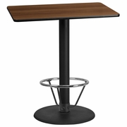 30'' X 42'' RECTANGULAR WALNUT LAMINATE TABLE TOP WITH 24'' ROUND BAR HEIGHT TABLE BASE AND FOOT RING <font color=green>FREE SHIPPING!</font>