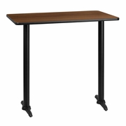 30'' X 42'' RECTANGULAR WALNUT LAMINATE TABLE TOP WITH 5'' X 22'' BAR HEIGHT TABLE BASES <font color=green>FREE SHIPPING!</font>