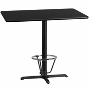 30'' X 48'' RECTANGULAR BLACK LAMINATE TABLE TOP WITH 23.5'' X 29.5'' BAR HEIGHT TABLE BASE AND FOOT RING <font color=green>FREE SHIPPING!</font>