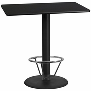 30'' X 48'' RECTANGULAR BLACK LAMINATE TABLE TOP WITH 24'' ROUND BAR HEIGHT TABLE BASE AND FOOT RING <font color=green>FREE SHIPPING!</font>