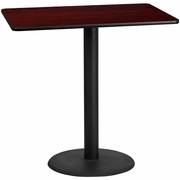 30'' X 48'' RECTANGULAR MAHOGANY LAMINATE TABLE TOP WITH 24'' ROUND BAR HEIGHT TABLE BASE <font color=green>FREE SHIPPING!</font>