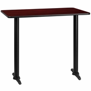 30'' X 48'' RECTANGULAR MAHOGANY LAMINATE TABLE TOP WITH 5'' X 22'' BAR HEIGHT TABLE BASES <font color=green>FREE SHIPPING!</font>