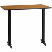 30'' X 48'' RECTANGULAR NATURAL LAMINATE TABLE TOP WITH 5'' X 22'' BAR HEIGHT TABLE BASES: <font color=green>FREE SHIPPING!</font>