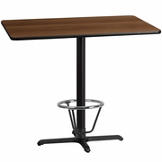 30'' X 48'' RECTANGULAR WALNUT LAMINATE TABLE TOP WITH 23.5'' X 29.5'' BAR HEIGHT TABLE BASE AND FOOT RING <font color=green>FREE SHIPPING!</font>