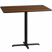 30'' X 48'' RECTANGULAR WALNUT LAMINATE TABLE TOP WITH 23.5'' X 29.5'' BAR HEIGHT TABLE BASE: <font color=green>FREE SHIPPING!</font>