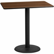 30'' X 48'' RECTANGULAR WALNUT LAMINATE TABLE TOP WITH 24'' ROUND BAR HEIGHT TABLE BASE: <font color=green>FREE SHIPPING!</font>