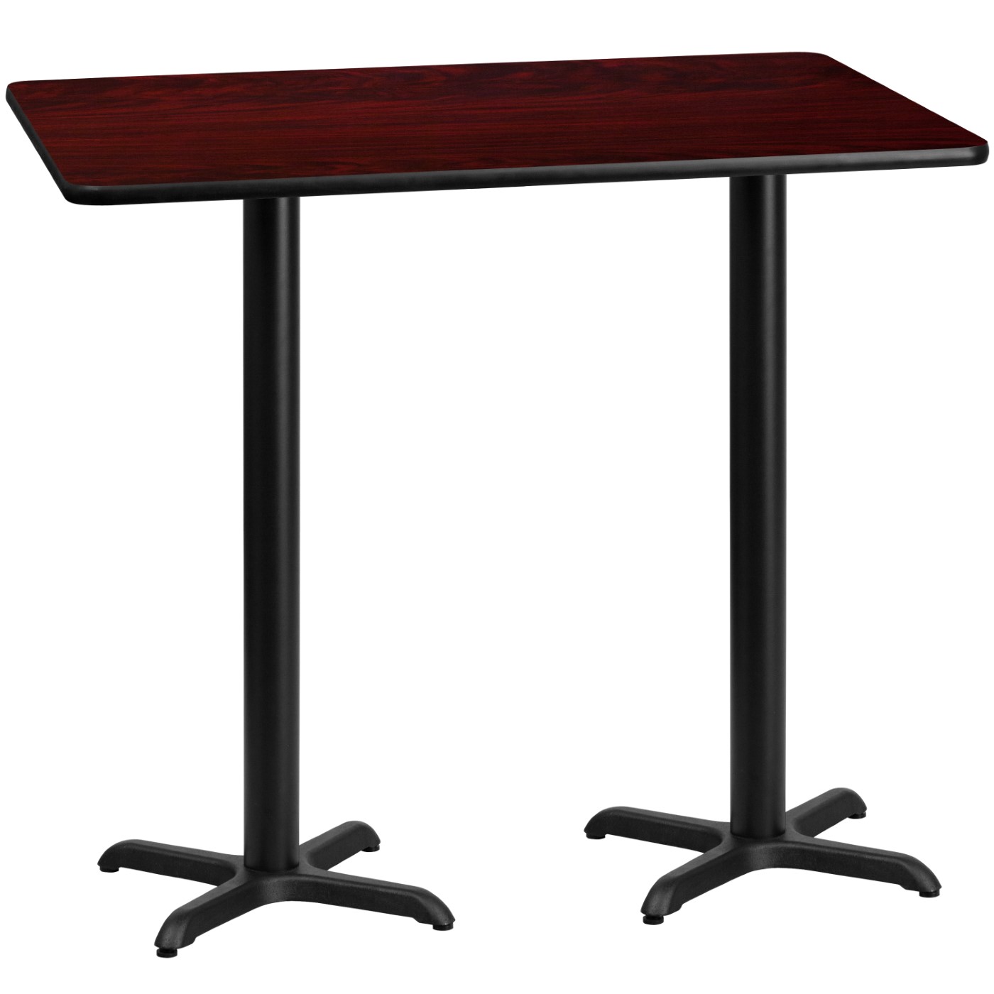 30'' X 60'' RECTANGULAR MAHOGANY LAMINATE TABLE TOP WITH 22'' X 22'' BAR HEIGHT TABLE BASES: <font color=green>FREE SHIPPING!</font> 30'' X 60'' RECTANGULAR MAHOGANY LAMINATE TABLE TOP WITH 22'' X 22'' BAR HEIGHT TABLE BASES: <font color=green>FREE SHIPPING!</font>