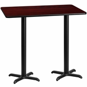 30'' X 60'' RECTANGULAR MAHOGANY LAMINATE TABLE TOP WITH 22'' X 22'' BAR HEIGHT TABLE BASES: <font color=green>FREE SHIPPING!</font>