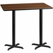 30'' X 60'' RECTANGULAR WALNUT LAMINATE TABLE TOP WITH 22'' X 22'' BAR HEIGHT TABLE BASES <font color=green>FREE SHIPPING!</font>