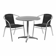 31.5'' ROUND ALUMINUM INDOOR-OUTDOOR TABLE SET WITH 2 BLACK RATTAN CHAIRS <font color=green>FREE SHIPPING!</font>