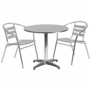 31.5'' ROUND ALUMINUM INDOOR-OUTDOOR TABLE SET WITH 2 SLAT BACK CHAIRS <font color=green>FREE SHIPPING!</font> 31.5'' ROUND ALUMINUM INDOOR-OUTDOOR TABLE SET WITH 2 SLAT BACK CHAIRS <font color=green>FREE SHIPPING!</font>