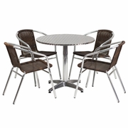 31.5'' ROUND ALUMINUM INDOOR-OUTDOOR TABLE SET WITH 4 DARK BROWN RATTAN CHAIRS <font color=green>FREE SHIPPING!</font> 31.5'' ROUND ALUMINUM INDOOR-OUTDOOR TABLE SET WITH 4 DARK BROWN RATTAN CHAIRS <font color=green>FREE SHIPPING!</font>