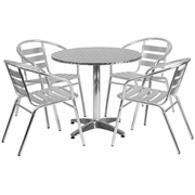 31.5'' ROUND ALUMINUM INDOOR-OUTDOOR TABLE SET WITH 4 SLAT BACK CHAIRS <font color=green>FREE SHIPPING!</font> 31.5'' ROUND ALUMINUM INDOOR-OUTDOOR TABLE SET WITH 4 SLAT BACK CHAIRS <font color=green>FREE SHIPPING!</font>