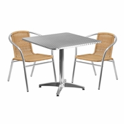 31.5'' SQUARE ALUMINUM INDOOR-OUTDOOR TABLE SET WITH 2 BEIGE RATTAN CHAIRS: <font color=green>FREE SHIPPING!</font> 31.5'' SQUARE ALUMINUM INDOOR-OUTDOOR TABLE SET WITH 2 BEIGE RATTAN CHAIRS: <font color=green>FREE SHIPPING!</font>
