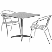 31.5'' SQUARE ALUMINUM INDOOR-OUTDOOR TABLE SET WITH 2 SLAT BACK CHAIRS: <font color=green>FREE SHIPPING!</font>