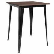 31.5" SQUARE BLACK METAL INDOOR BAR HEIGHT TABLE WITH WALNUT RUSTIC WOOD TOP: <font color=green>FREE SHIPPING!</font>