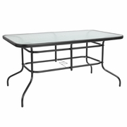 31.5" X 55" RECTANGULAR TEMPERED GLASS METAL TABLE WITH UMBRELLA HOLE: <font color=green>FREE SHIPPING!</font>