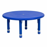 33'' ROUND BLUE PLASTIC HEIGHT ADJUSTABLE ACTIVITY TABLE: <font color=green>FREE SHIPPING!</font>