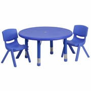 33'' ROUND BLUE PLASTIC HEIGHT ADJUSTABLE ACTIVITY TABLE SET WITH 2 CHAIRS <font color=green>FREE SHIPPING!</font> 33'' ROUND BLUE PLASTIC HEIGHT ADJUSTABLE ACTIVITY TABLE SET WITH 2 CHAIRS <font color=green>FREE SHIPPING!</font>