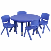 33'' ROUND BLUE PLASTIC HEIGHT ADJUSTABLE ACTIVITY TABLE SET WITH 4 CHAIRS <font color=green>FREE SHIPPING!</font> 33'' ROUND BLUE PLASTIC HEIGHT ADJUSTABLE ACTIVITY TABLE SET WITH 4 CHAIRS <font color=green>FREE SHIPPING!</font>