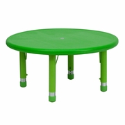 33'' ROUND GREEN PLASTIC HEIGHT ADJUSTABLE ACTIVITY TABLE: <font color=green>FREE SHIPPING!</font>