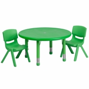 33'' ROUND GREEN PLASTIC HEIGHT ADJUSTABLE ACTIVITY TABLE SET WITH 2 CHAIRS: <font color=green>FREE SHIPPING!</font> 33'' ROUND GREEN PLASTIC HEIGHT ADJUSTABLE ACTIVITY TABLE SET WITH 2 CHAIRS: <font color=green>FREE SHIPPING!</font>
