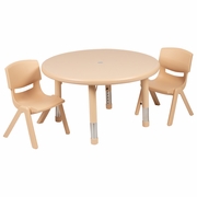 33" ROUND NATURAL PLASTIC HEIGHT ADJUSTABLE ACTIVITY TABLE SET WITH 2 CHAIRS <font color=green>FREE SHIPPING!</font> 33" ROUND NATURAL PLASTIC HEIGHT ADJUSTABLE ACTIVITY TABLE SET WITH 2 CHAIRS <font color=green>FREE SHIPPING!</font>