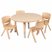 33" ROUND NATURAL PLASTIC HEIGHT ADJUSTABLE ACTIVITY TABLE SET WITH 4 CHAIRS <font color=green>FREE SHIPPING!</font> 33" ROUND NATURAL PLASTIC HEIGHT ADJUSTABLE ACTIVITY TABLE SET WITH 4 CHAIRS <font color=green>FREE SHIPPING!</font>