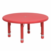33'' ROUND RED PLASTIC HEIGHT ADJUSTABLE ACTIVITY TABLE: <font color=green>FREE SHIPPING!</font>