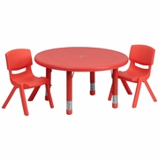 33'' ROUND RED PLASTIC HEIGHT ADJUSTABLE ACTIVITY TABLE SET WITH 2 CHAIRS: <font color=green>FREE SHIPPING!</font> 33'' ROUND RED PLASTIC HEIGHT ADJUSTABLE ACTIVITY TABLE SET WITH 2 CHAIRS: <font color=green>FREE SHIPPING!</font>
