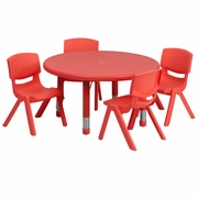 33'' ROUND RED PLASTIC HEIGHT ADJUSTABLE ACTIVITY TABLE SET WITH 4 CHAIRS: <font color=green>FREE SHIPPING!</font> 33'' ROUND RED PLASTIC HEIGHT ADJUSTABLE ACTIVITY TABLE SET WITH 4 CHAIRS: <font color=green>FREE SHIPPING!</font>