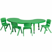 35''W X 65''L HALF-MOON GREEN PLASTIC HEIGHT ADJUSTABLE ACTIVITY TABLE SET WITH 4 CHAIRS: <font color=green>FREE SHIPPING!</font> 35''W X 65''L HALF-MOON GREEN PLASTIC HEIGHT ADJUSTABLE ACTIVITY TABLE SET WITH 4 CHAIRS: <font color=green>FREE SHIPPING!</font>