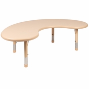 35"W X 65"L HALF-MOON NATURAL PLASTIC HEIGHT ADJUSTABLE ACTIVITY TABLE: <font color=green>FREE SHIPPING!</font>