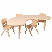 35"W X 65"L HALF-MOON NATURAL PLASTIC HEIGHT ADJUSTABLE ACTIVITY TABLE SET WITH 4 CHAIRS: <font color=green>FREE SHIPPING!</font> 35"W X 65"L HALF-MOON NATURAL PLASTIC HEIGHT ADJUSTABLE ACTIVITY TABLE SET WITH 4 CHAIRS: <font color=green>FREE SHIPPING!</font>