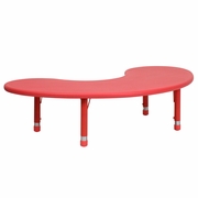 35''W X 65''L HALF-MOON RED PLASTIC HEIGHT ADJUSTABLE ACTIVITY TABLE: <font color=green>FREE SHIPPING!</font>