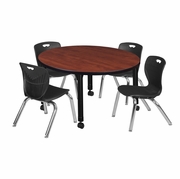 36 IN. ROUND ADJUSTABLE CLASSROOM TABLE- CHERRY & 4 ANDY 12 IN. STACK CHAIRS- BLACK <FONT COLOR=GREEN>-FREE SHIPPING-</FONT> 36 IN. ROUND ADJUSTABLE CLASSROOM TABLE- CHERRY & 4 ANDY 12 IN. STACK CHAIRS- BLACK <FONT COLOR=GREEN>-FREE SHIPPING-</FONT>