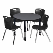 36 IN. ROUND ADJUSTABLE CLASSROOM TABLE- GREY & 4 ANDY 18 IN. STACK CHAIRS- BLACK <FONT COLOR=GREEN>-FREE SHIPPING-</FONT> 36 IN. ROUND ADJUSTABLE CLASSROOM TABLE- GREY & 4 ANDY 18 IN. STACK CHAIRS- BLACK <FONT COLOR=GREEN>-FREE SHIPPING-</FONT>