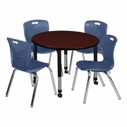 36 IN. ROUND ADJUSTABLE CLASSROOM TABLE- MAHOGANY & 4 ANDY 18 IN. STACK CHAIRS- BLUE <FONT COLOR=GREEN>-FREE SHIPPING-</FONT> 36 IN. ROUND ADJUSTABLE CLASSROOM TABLE- MAHOGANY & 4 ANDY 18 IN. STACK CHAIRS- BLUE <FONT COLOR=GREEN>-FREE SHIPPING-</FONT>