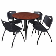 36 IN. ROUND BREAKROOM TABLE- CHERRY TOP, BLACK BASE & 4 M STACK CHAIRS- BLACK <FONT COLOR=GREEN>-FREE SHIPPING-</FONT>