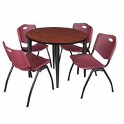 36 IN. ROUND BREAKROOM TABLE- CHERRY TOP, BLACK BASE & 4 M STACK CHAIRS- BURGUNDY <FONT COLOR=GREEN>-FREE SHIPPING-</FONT>