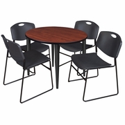 36 IN. ROUND BREAKROOM TABLE- CHERRY TOP, BLACK BASE & 4 STACK CHAIRS- BLACK <FONT COLOR=GREEN>-FREE SHIPPING-</FONT>