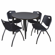 36 IN. ROUND BREAKROOM TABLE- GREY TOP, BLACK BASE & 4 M STACK CHAIRS- BLACK <FONT COLOR=GREEN>-FREE SHIPPING-</FONT>