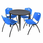 36 IN. ROUND BREAKROOM TABLE- GREY TOP, BLACK BASE & 4 M STACK CHAIRS- BLUE <FONT COLOR=GREEN>-FREE SHIPPING-</FONT>