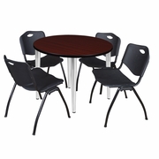 36 IN. ROUND BREAKROOM TABLE- MAHOGANY TOP, CHROME BASE & 4 M STACK CHAIRS- BLACK <FONT COLOR=GREEN>-FREE SHIPPING-</FONT>