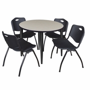 36 IN. ROUND BREAKROOM TABLE- MAPLE TOP, BLACK BASE & 4 M STACK CHAIRS- BLACK <FONT COLOR=GREEN>-FREE SHIPPING-</FONT>