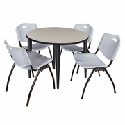 36 IN. ROUND BREAKROOM TABLE- MAPLE TOP, BLACK BASE & 4 M STACK CHAIRS- GREY <FONT COLOR=GREEN>-FREE SHIPPING-</FONT>