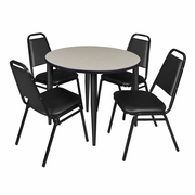 36 IN. ROUND BREAKROOM TABLE- MAPLE TOP, BLACK BASE & 4 RESTAURANT STACK CHAIRS- BLACK <FONT COLOR=GREEN>-FREE SHIPPING-</FONT>