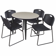 36 IN. ROUND BREAKROOM TABLE- MAPLE TOP, BLACK BASE & 4 STACK CHAIRS- BLACK <FONT COLOR=GREEN>-FREE SHIPPING-</FONT>