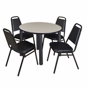 36 IN ROUND BREAKROOM TABLE- MAPLE TOP, BLACK LEGS, 4 RESTAURANT STACK CHAIRS <FONT COLOR=GREEN>-FREE SHIPPING-</FONT>