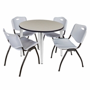 36 IN. ROUND BREAKROOM TABLE- MAPLE TOP, CHROME BASE & 4 M STACK CHAIRS- GREY <FONT COLOR=GREEN>-FREE SHIPPING-</FONT>